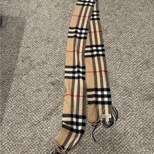 Burberry Tan Nova Check Scarf with Black, White & Red Stripes